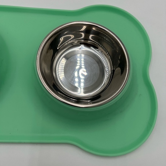 Dog Double Bowl Set - Bone Design in Turquoise New - Picture 4 of 7